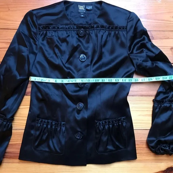 Worth Black Satin Flare Sleeve Jacket, EUC, 4 - Picture 8 of 13